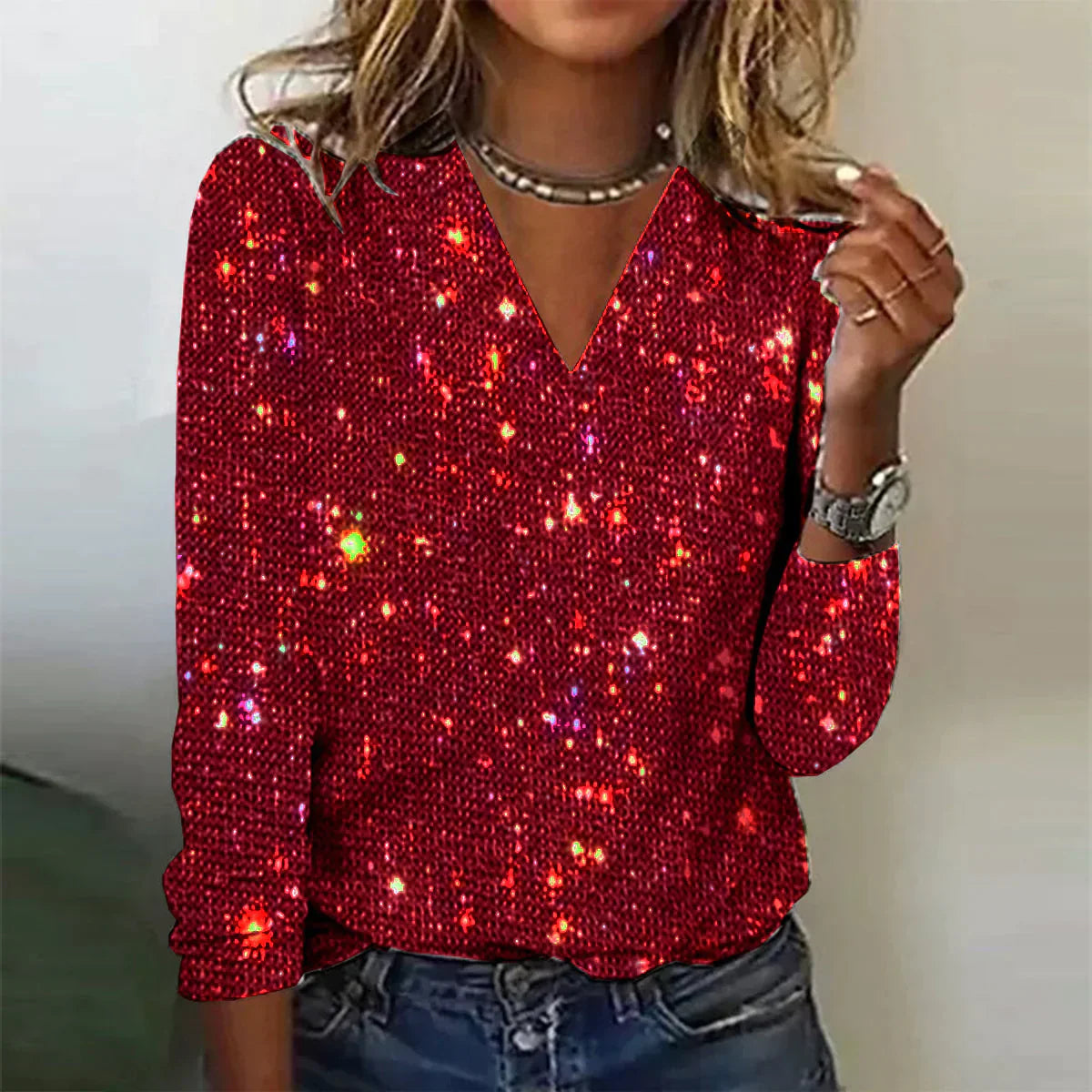 Priscilla - Strahlender Pullover mit V-Ausschnitt für einen eleganten Look