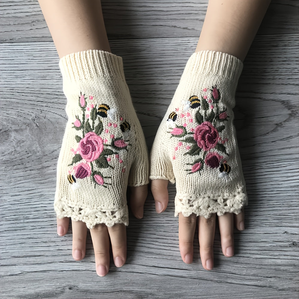 3Leaves Blumige Fingerlose Handschuhe