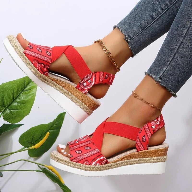 Elegante Damensandalen mit Hanfseil-Keilabsatz - Elsa Orthopaedic Comfort
