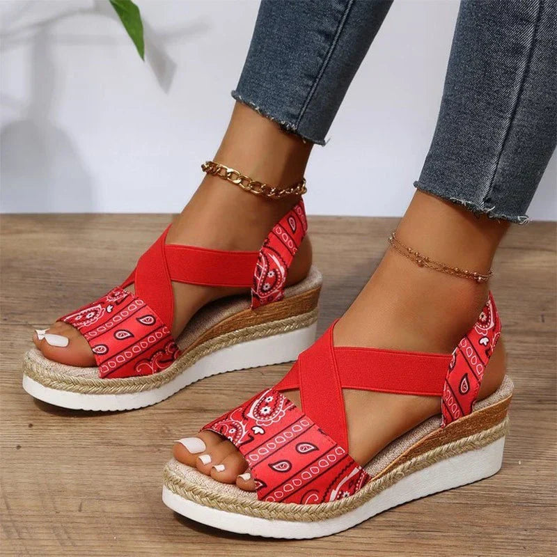 Elegante Damensandalen mit Hanfseil-Keilabsatz - Elsa Orthopaedic Comfort