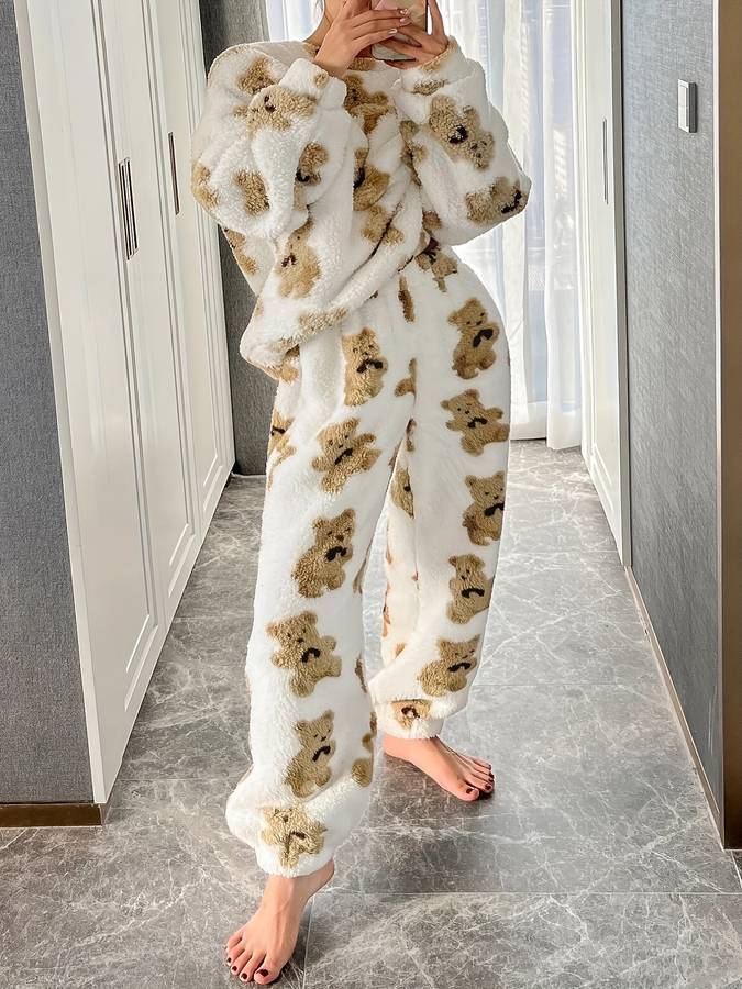 Danica - Ultrabequemes Loungewear-Set mit weißem Bärendruck für Frauen