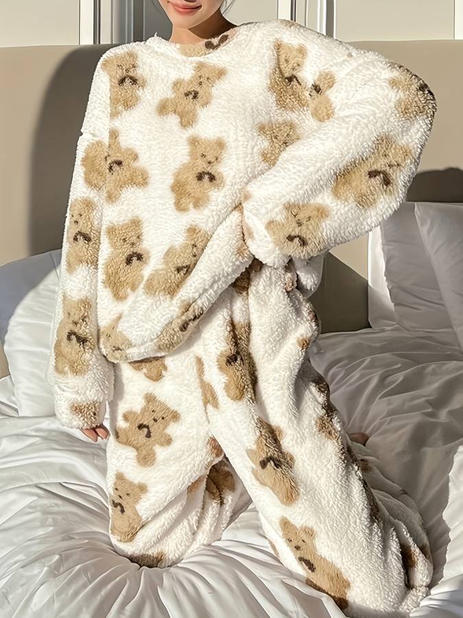 Danica - Ultrabequemes Loungewear-Set mit weißem Bärendruck für Frauen