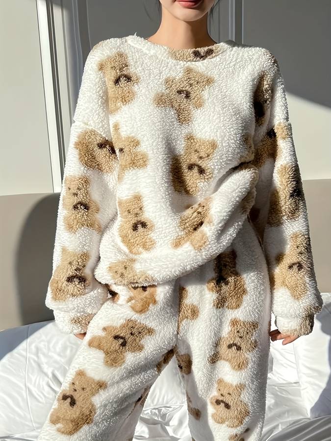 Danica - Ultrabequemes Loungewear-Set mit weißem Bärendruck für Frauen