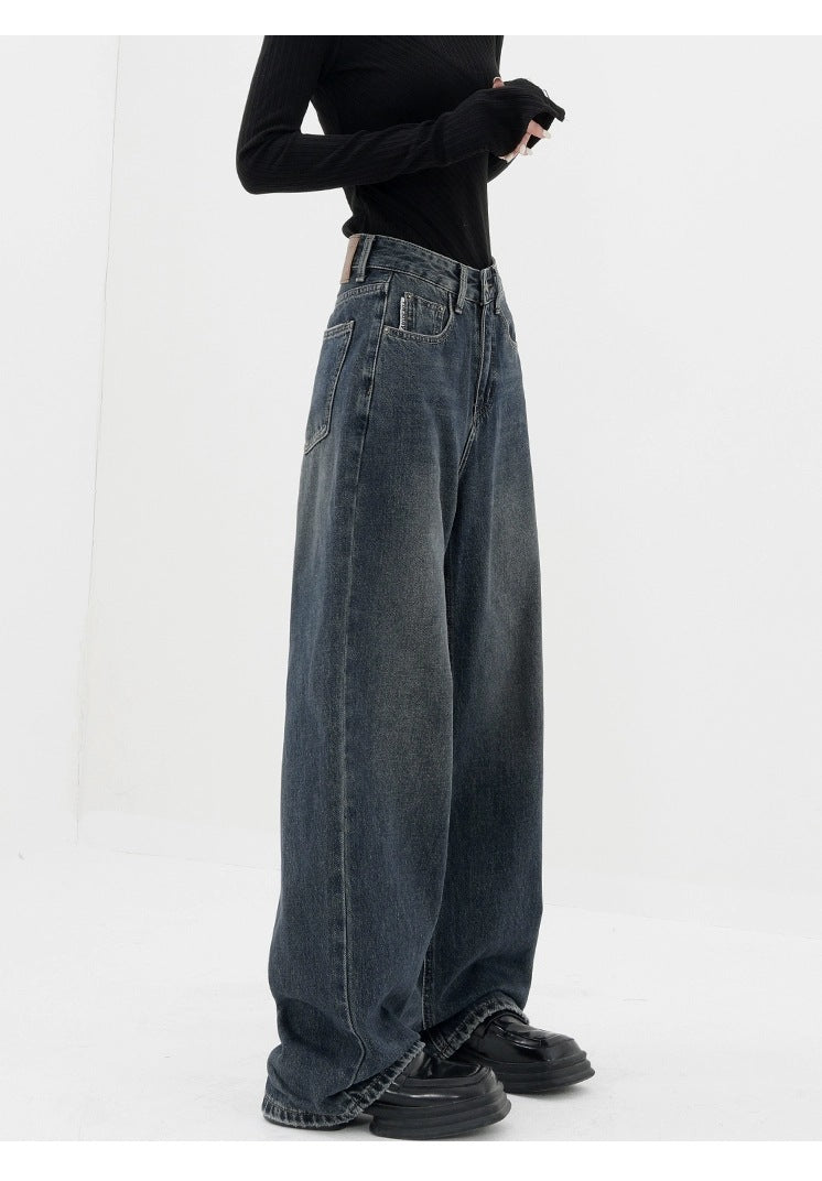 Beatriz : Vaqueros baggy retro azul oscuro de pierna ancha