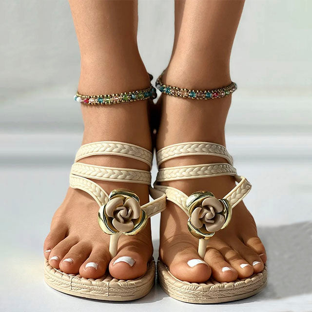 Lyza - Stilvolle geflochtene Sandalen mit eleganter Blumenverzierung für Frauen