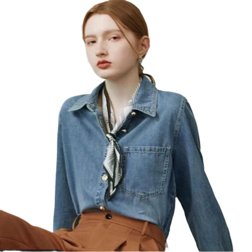 Andrea | Women's blue denim spring shirt jacket