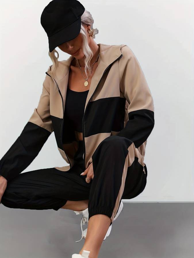 Sandra - Stylisches schwarzes zweiteiliges Set mit Reißverschluss für Frauen