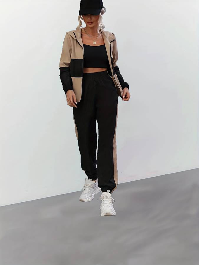 Sandra - Stylisches schwarzes zweiteiliges Set mit Reißverschluss für Frauen