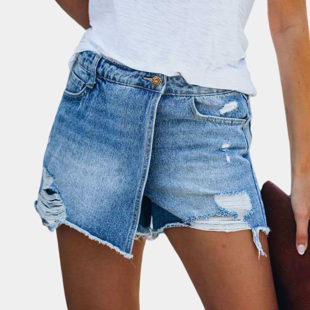 Hildegard - Trendige asymmetrische Denim-Shorts für Frauen