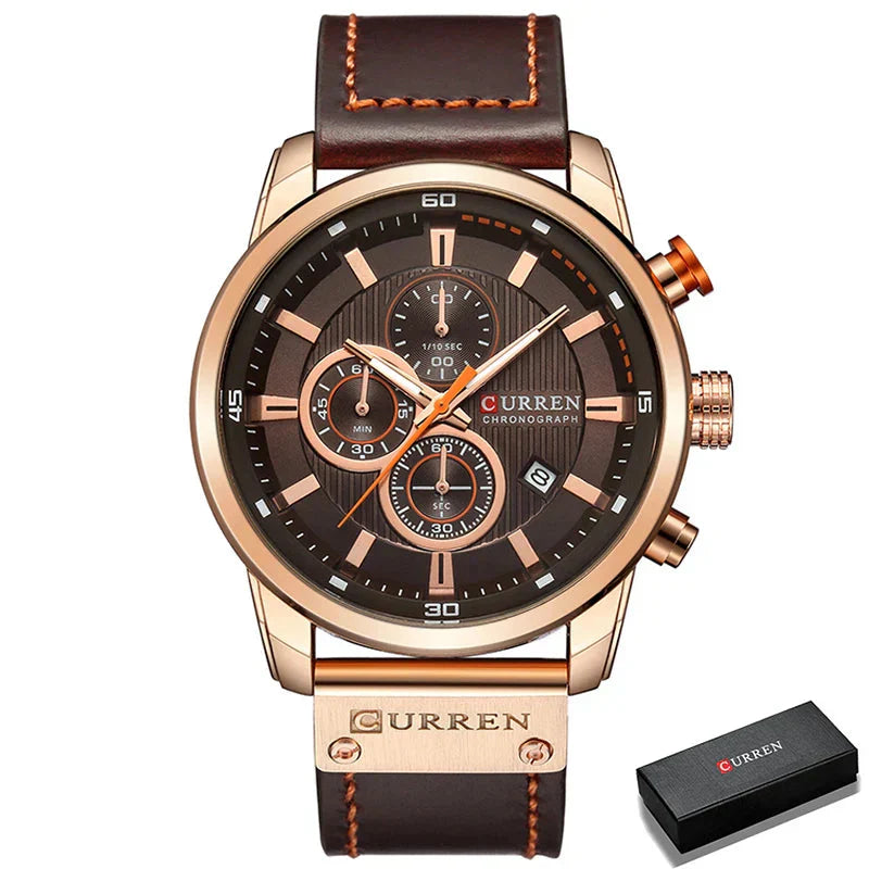 8291 Herren Leder Sportuhr - Chronograph Militärstil Quarz Armbanduhr