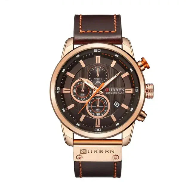 8291 Herren Leder Sportuhr - Chronograph Militärstil Quarz Armbanduhr