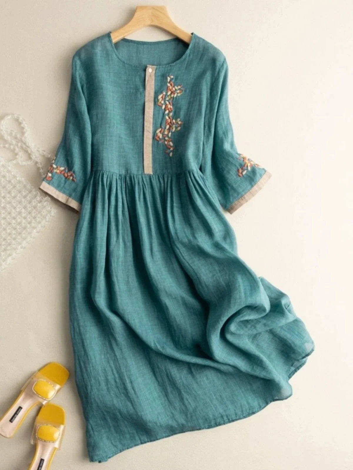 Cotton Linen Short Sleeve Dress