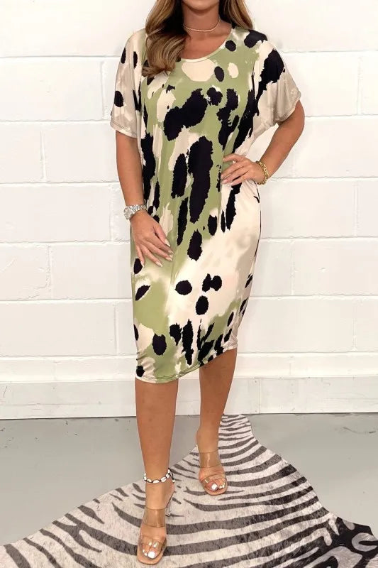 Leopardenmuster Kleid mit kurzen Ärmeln