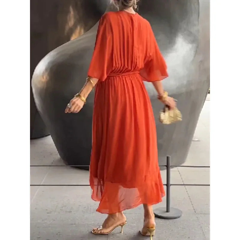 Elegant Chiffon Dress with V-neck