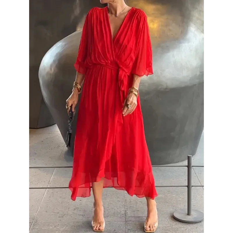 Elegant Chiffon Dress with V-neck