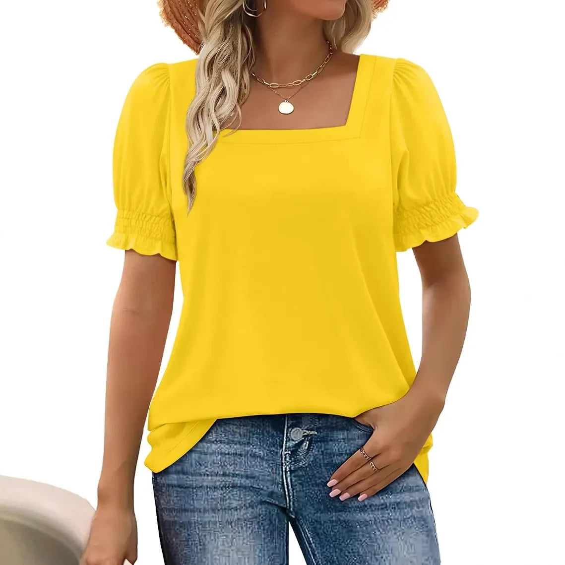 U-Neck Petal Sleeve T-Shirt