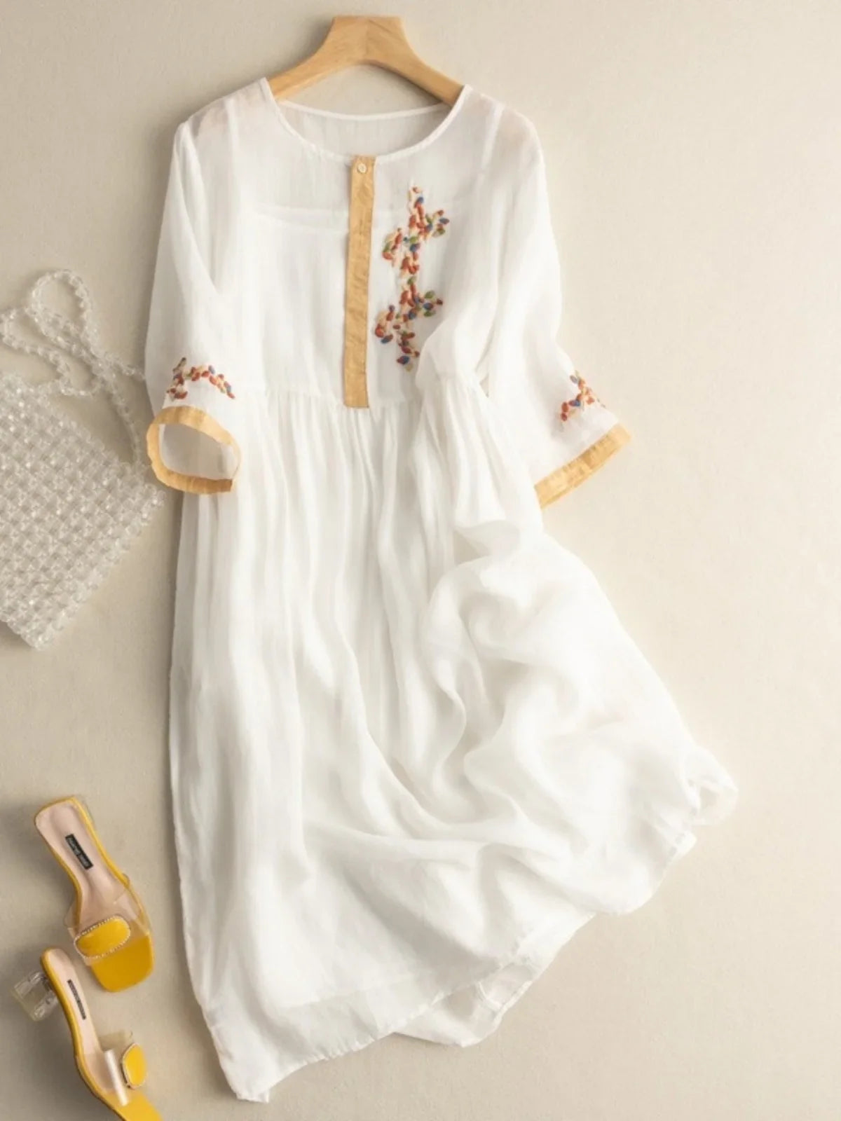 Cotton Linen Short Sleeve Dress