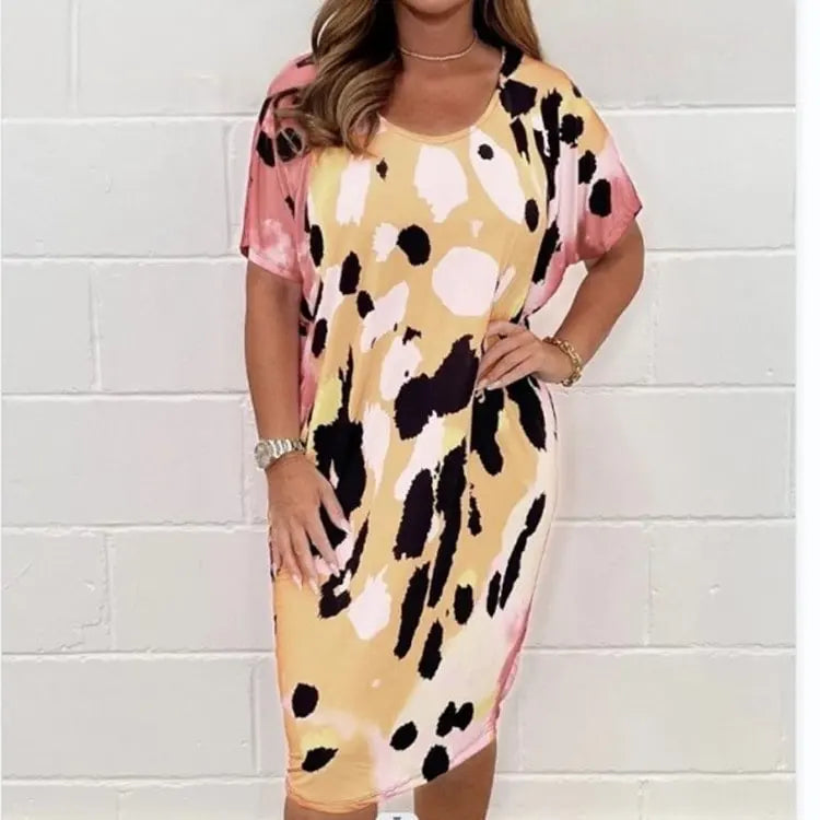 Leopardenmuster Kleid mit kurzen Ärmeln