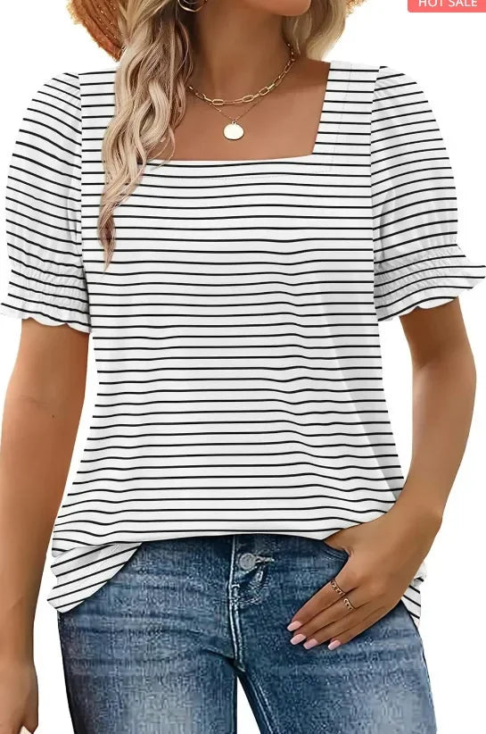U-Neck Petal Sleeve T-Shirt
