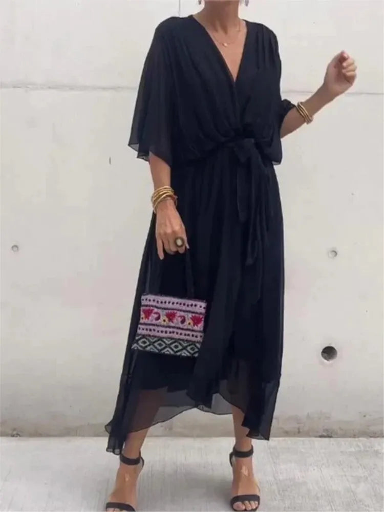 Elegant Chiffon Dress with V-neck