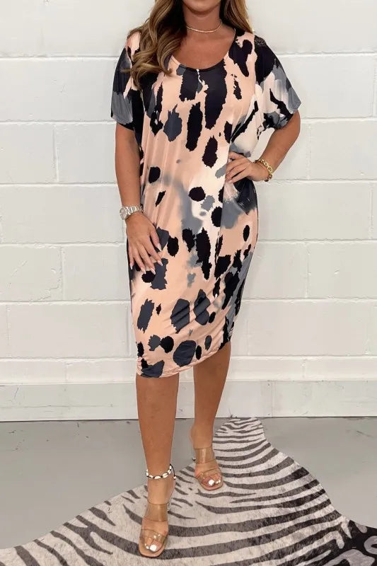 Leopardenmuster Kleid mit kurzen Ärmeln