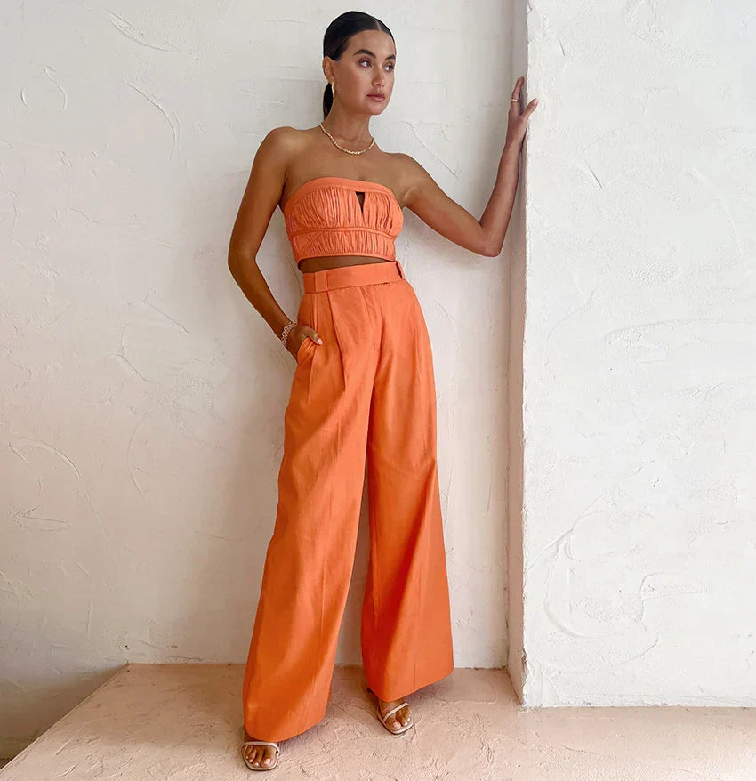 Evelien | Stylische orangefarbene Damenhose aus Leinen für den perfekten Sommerlook