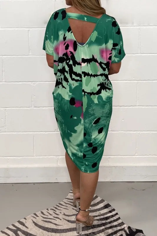 Leopardenmuster Kleid mit kurzen Ärmeln
