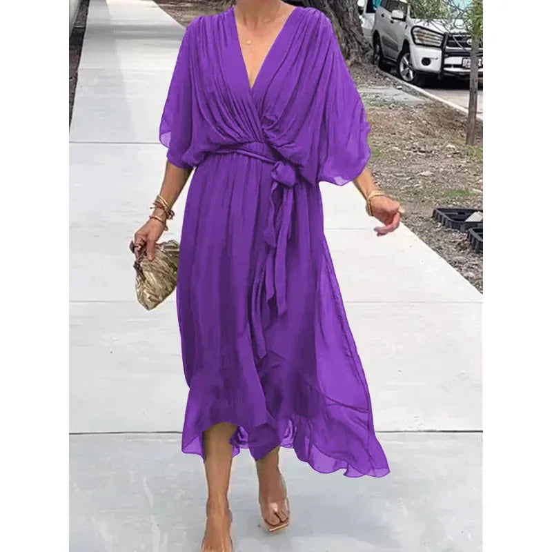Elegant Chiffon Dress with V-neck