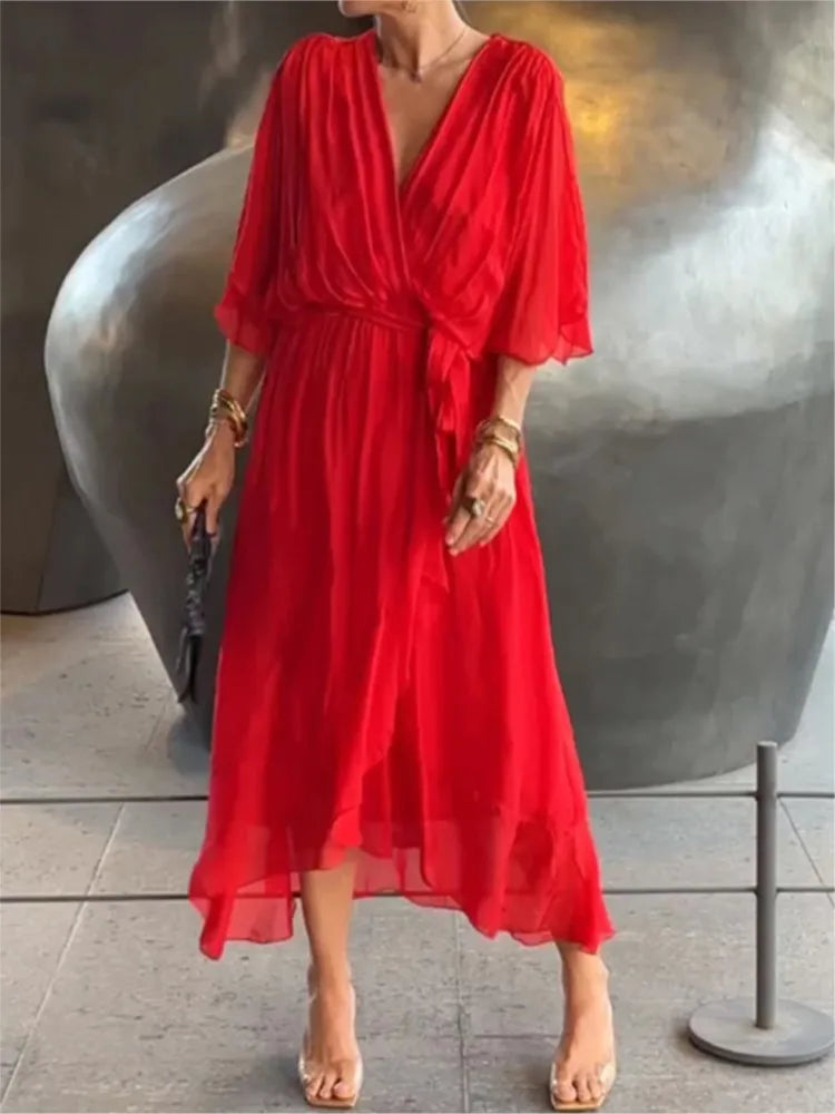Elegant Chiffon Dress with V-neck
