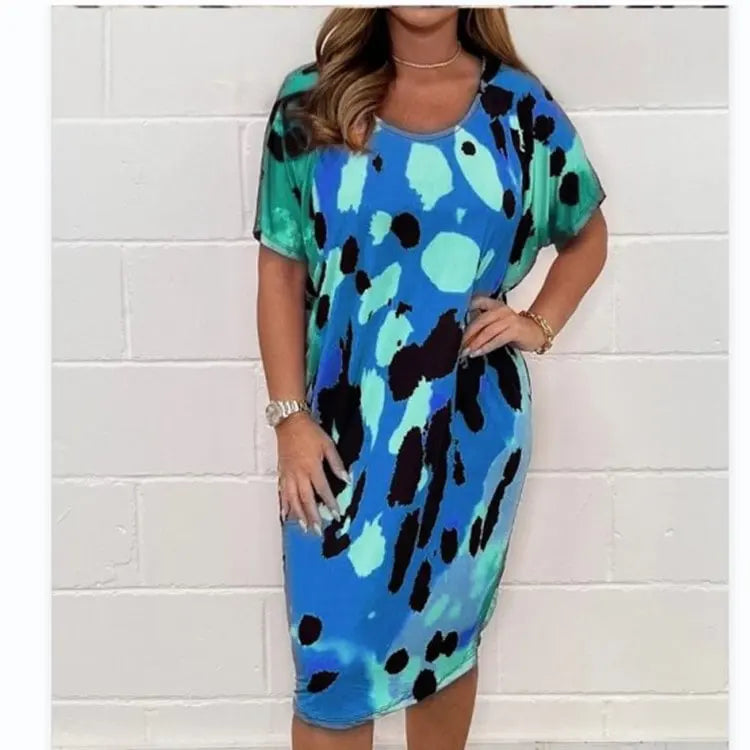 Leopardenmuster Kleid mit kurzen Ärmeln