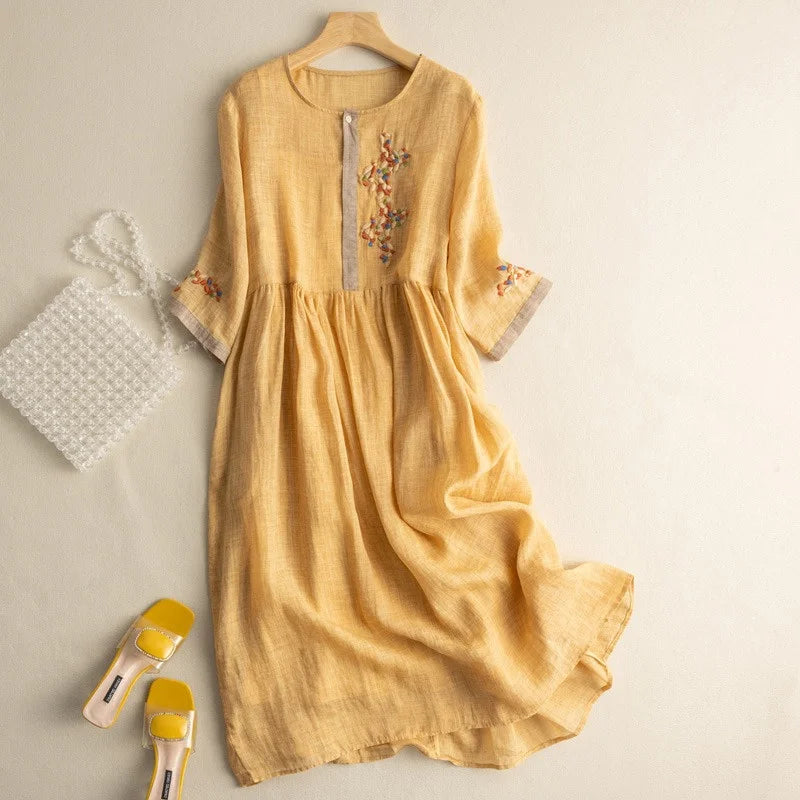 Cotton Linen Short Sleeve Dress