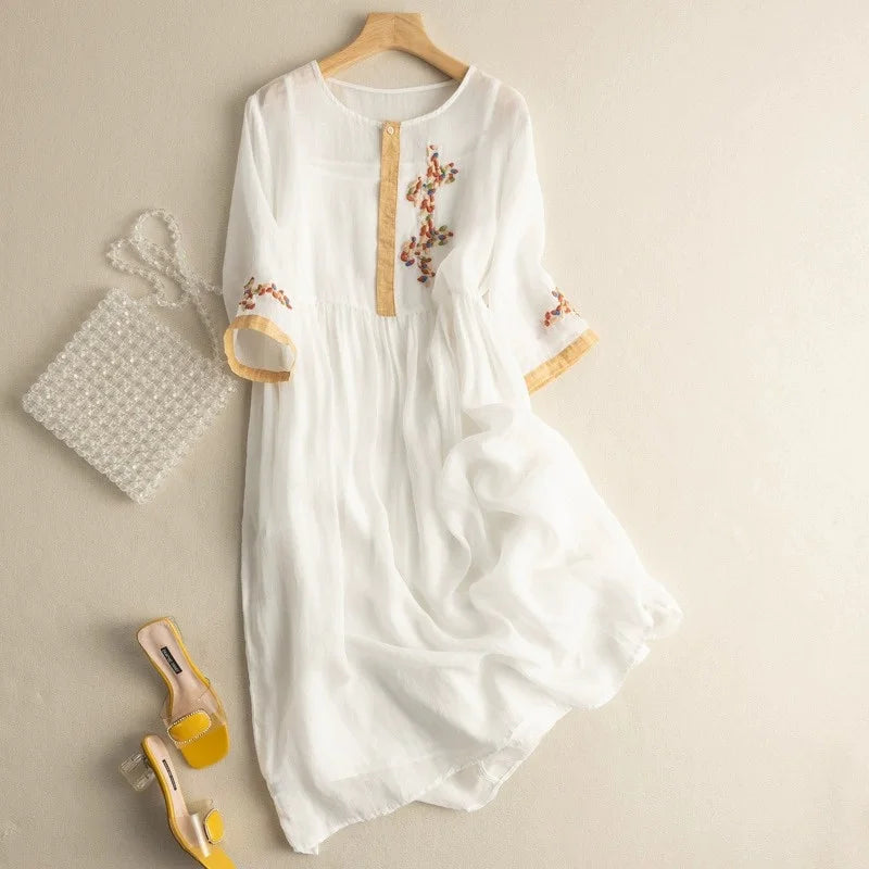 Cotton Linen Short Sleeve Dress