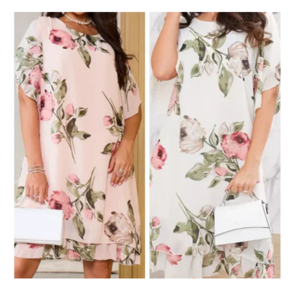 Rose Printed Short Sleeve Summer Dress