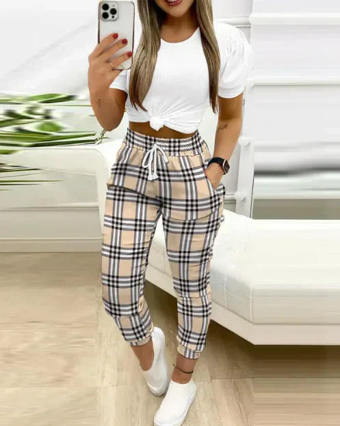 Bernice - Stylische bedruckte Hose mit Kordelzug