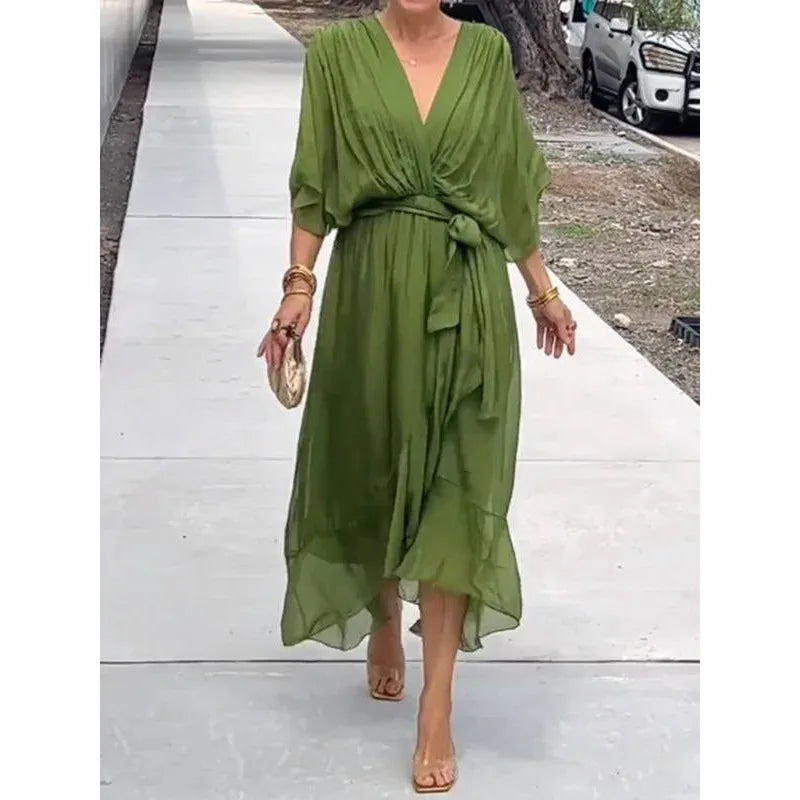 Elegant Chiffon Dress with V-neck