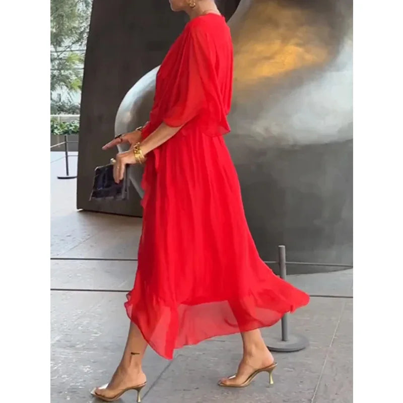Elegant Chiffon Dress with V-neck