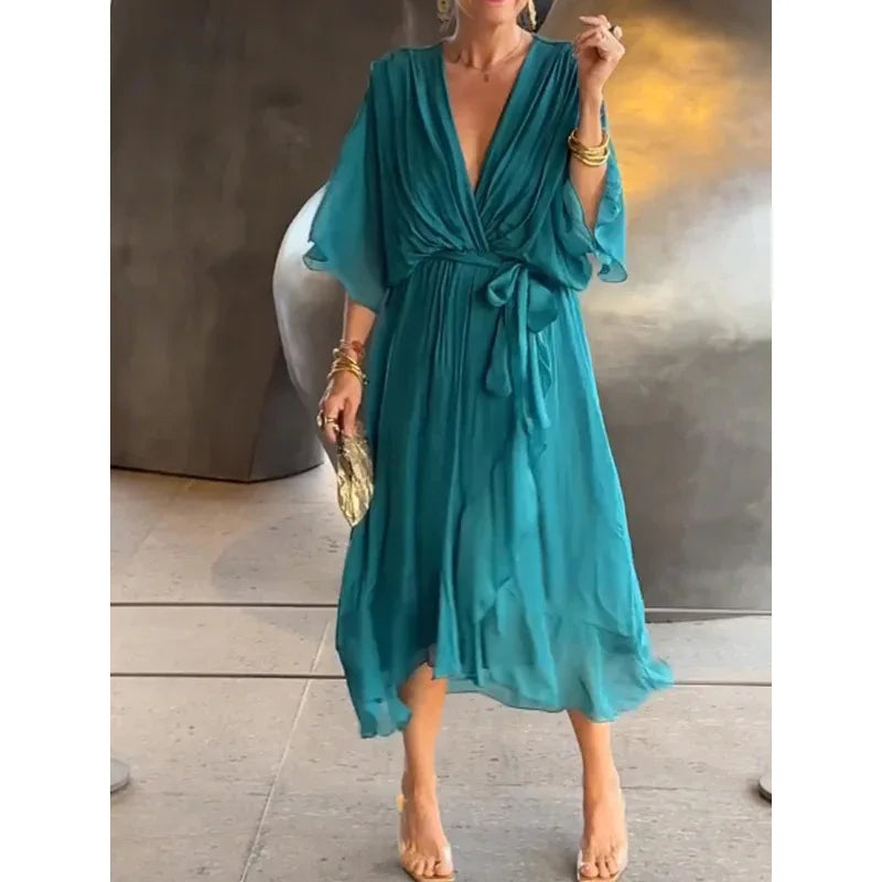 Elegant Chiffon Dress with V-neck