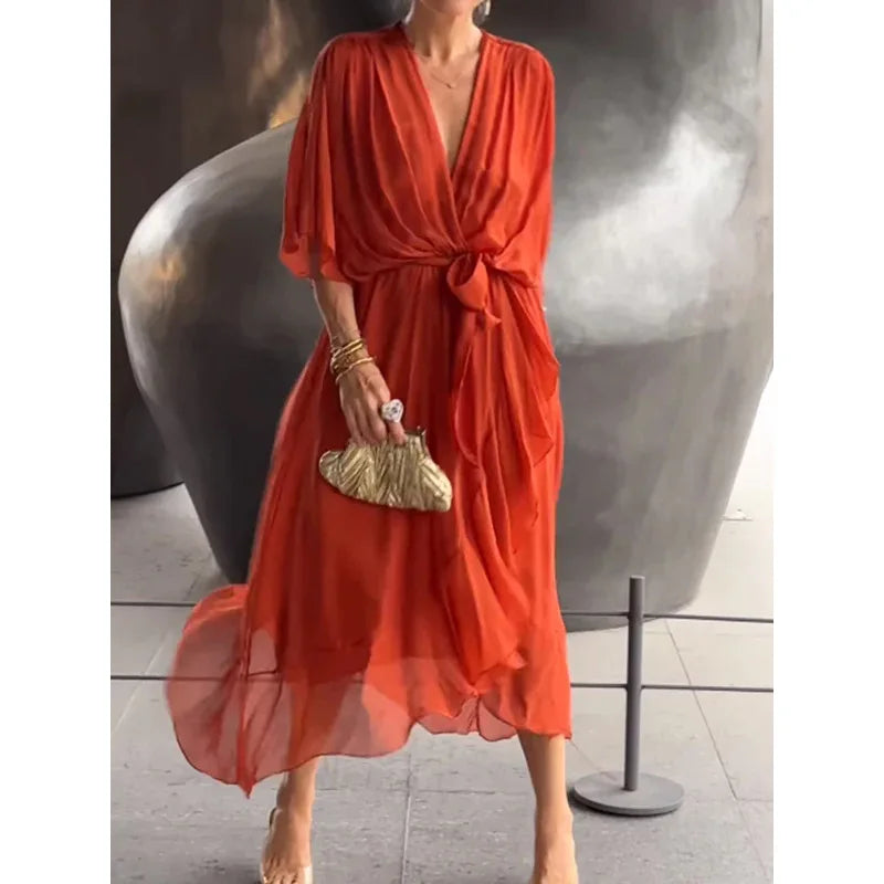 Elegant Chiffon Dress with V-neck
