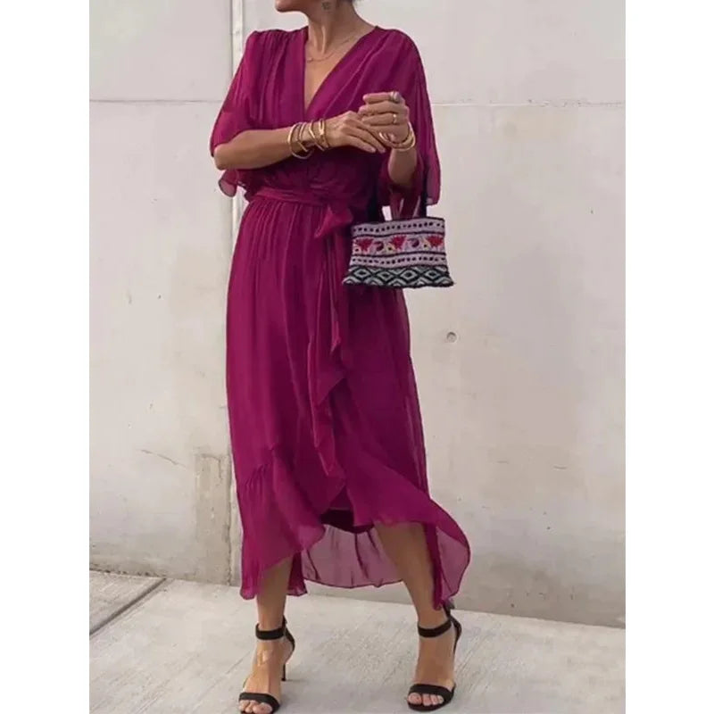 Elegant Chiffon Dress with V-neck