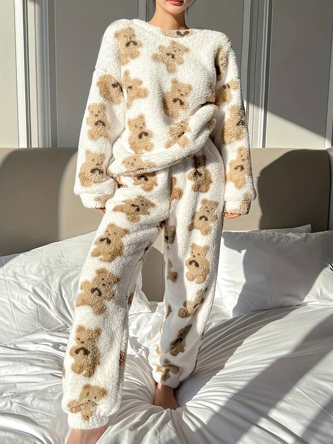 Danica - Ultrabequemes Loungewear-Set mit weißem Bärendruck für Frauen
