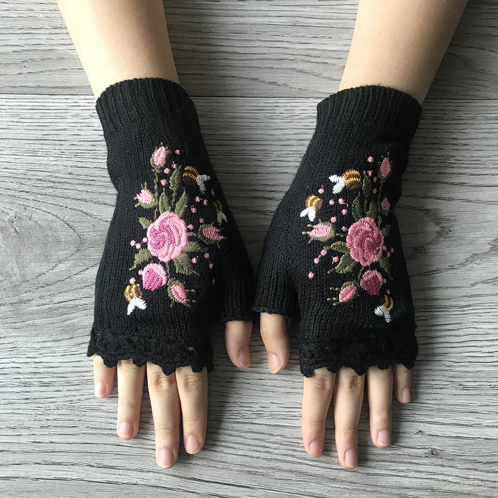 3Leaves Blumige Fingerlose Handschuhe