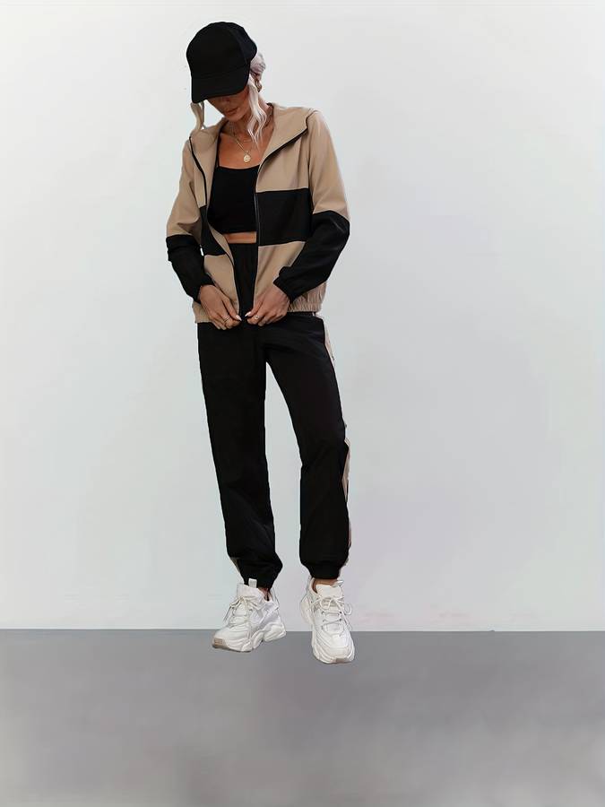 Sandra - Stylisches schwarzes zweiteiliges Set mit Reißverschluss für Frauen