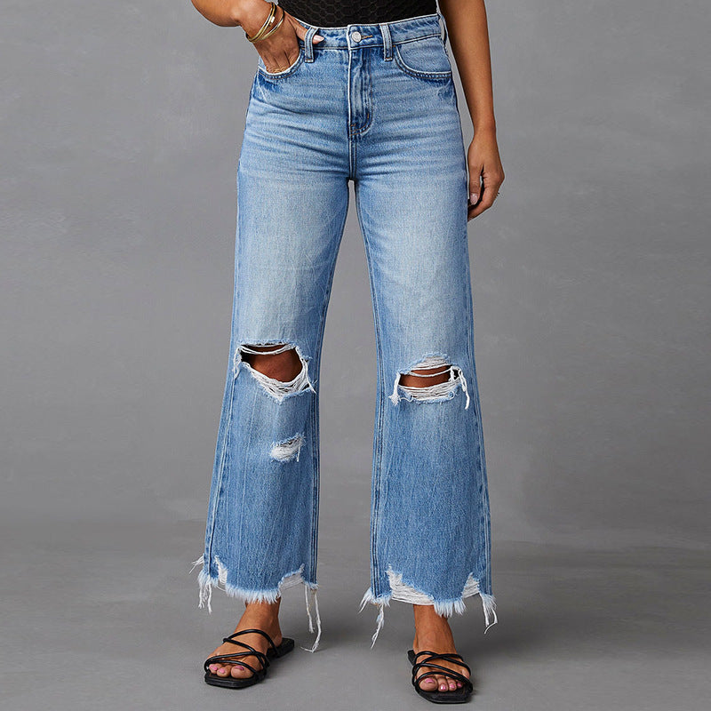 Elisa | Jeans mit hoher Taille im europäischen und amerikanischen Stil, mit Rissen und gewaschenem Effekt