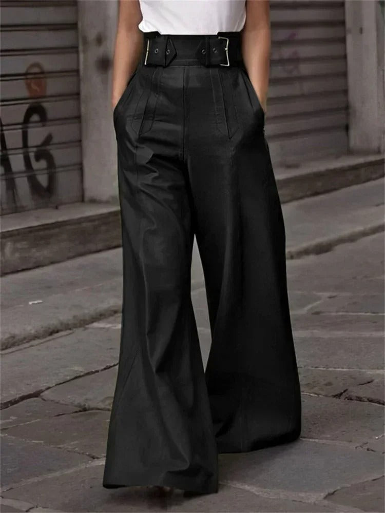 Stylische, hochtaillierte, weite Hose aus Kunstleder - Eleanor
