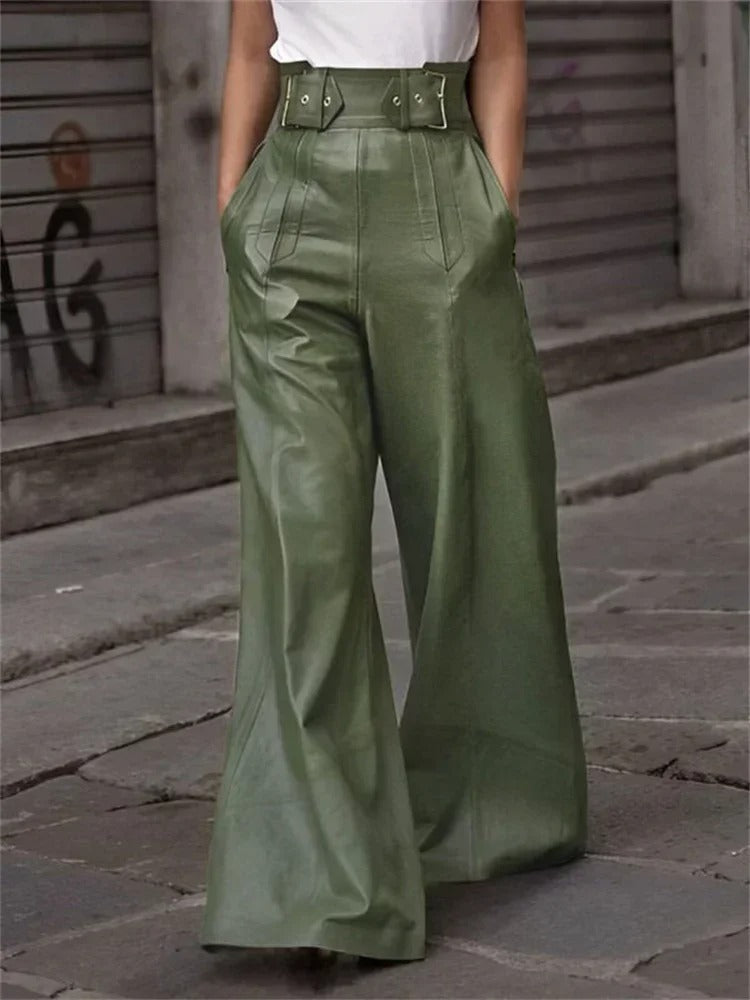 Stylische, hochtaillierte, weite Hose aus Kunstleder - Eleanor