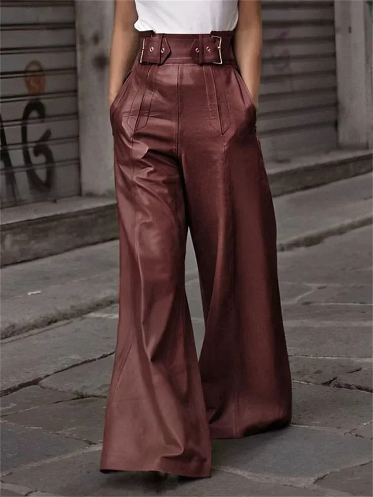 Stylische, hochtaillierte, weite Hose aus Kunstleder - Eleanor