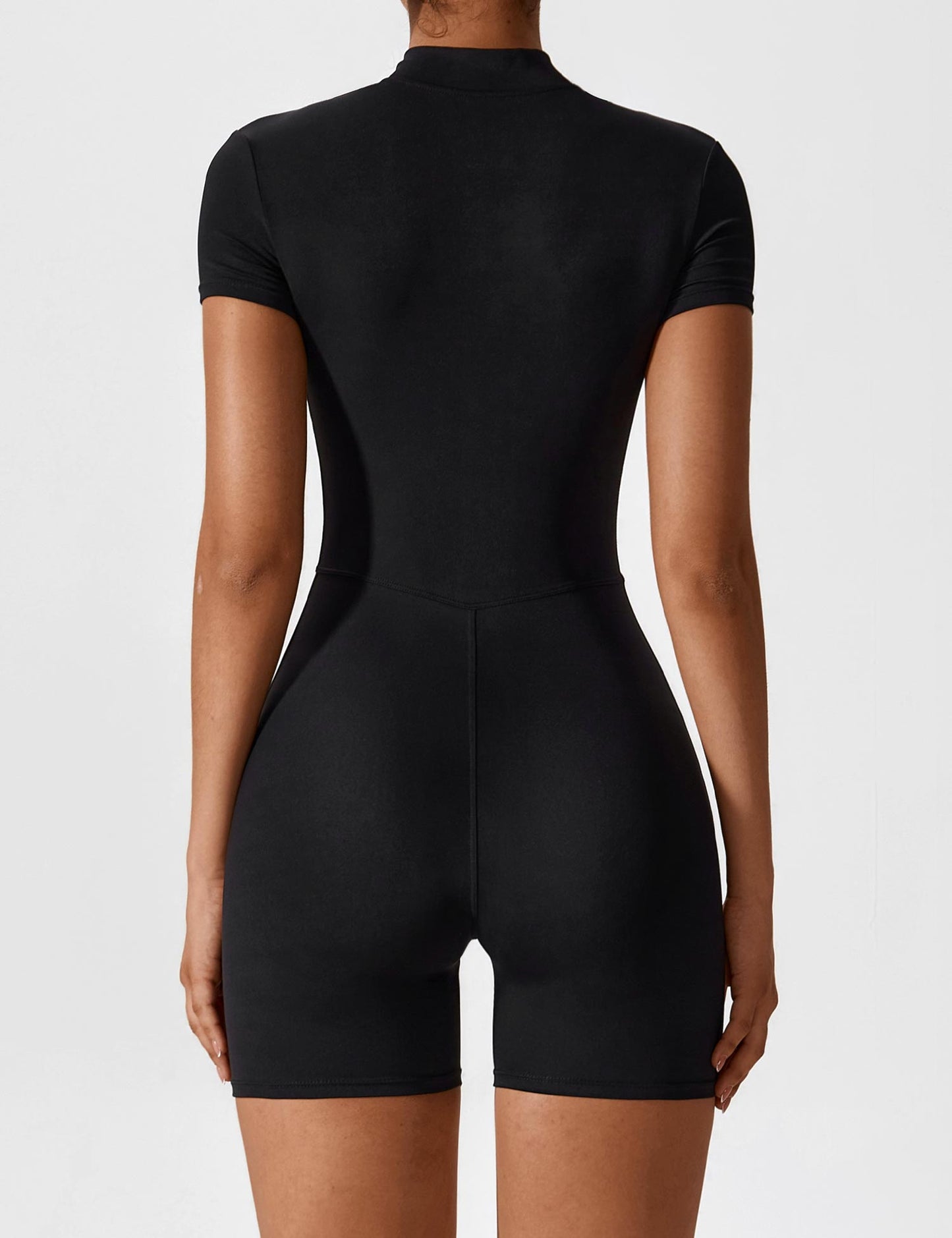 Elena | Nahtloser Kurzarm-Zip-Jumpsuit