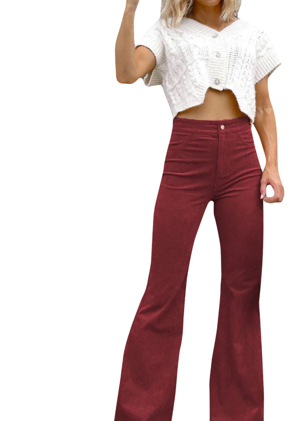 Mid-rise, tapered and flared corduroy pants