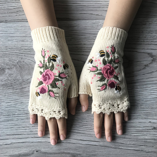 3Leaves Blumige Fingerlose Handschuhe