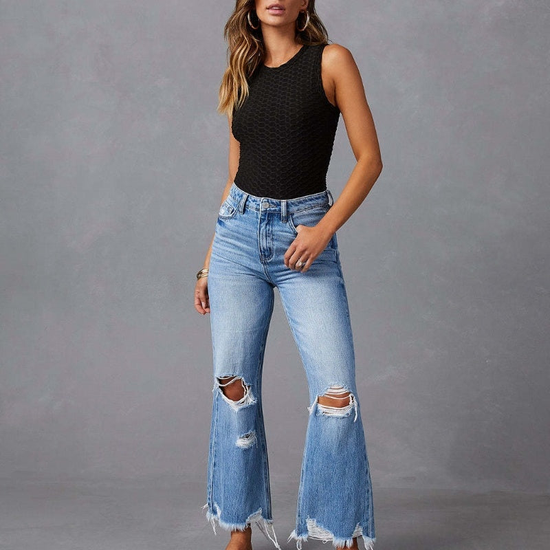 Elisa | Jeans mit hoher Taille im europäischen und amerikanischen Stil, mit Rissen und gewaschenem Effekt